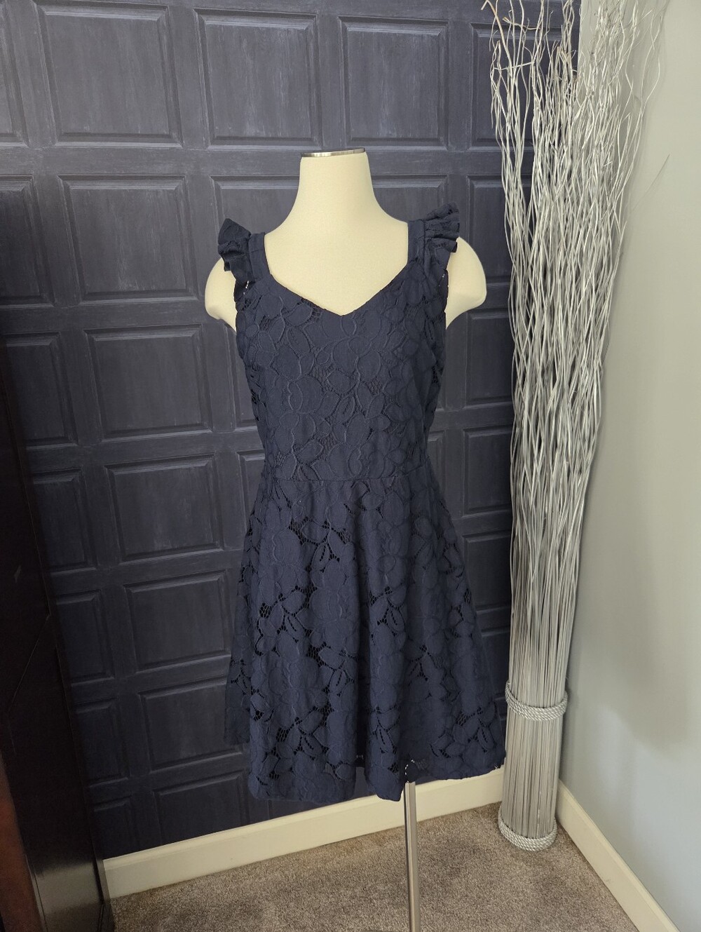 Monteau Navy Dress with Textured Ribbon Detail